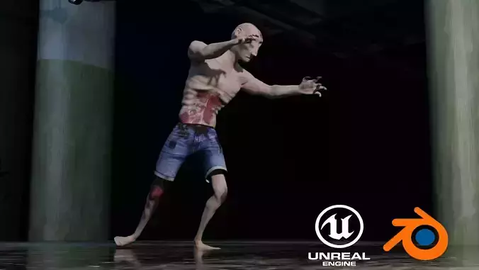 Realistic Zombie Game Ready And Animated 3D Model Low-poly 3D model