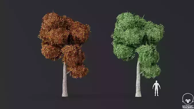 Trees Low Poly Green Orange 9 pcs