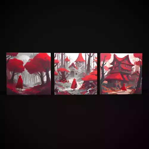 Red Riding Hood Paintings 1 2 and 3 3D Model Collection
