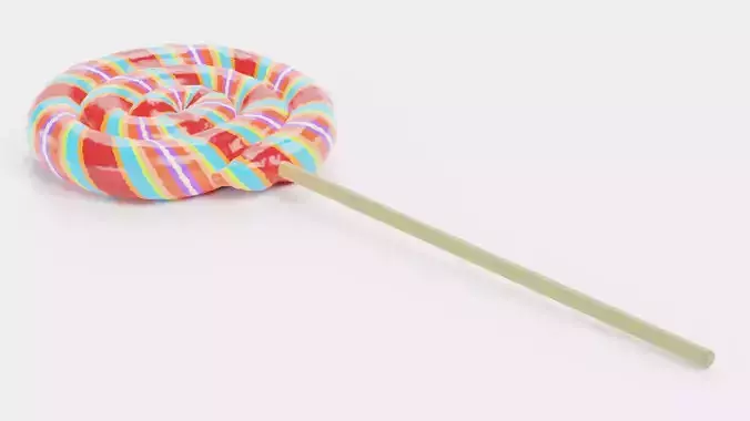 Lollipop V1 - Striped Swirl Pop Candy on Stick 3D model 3