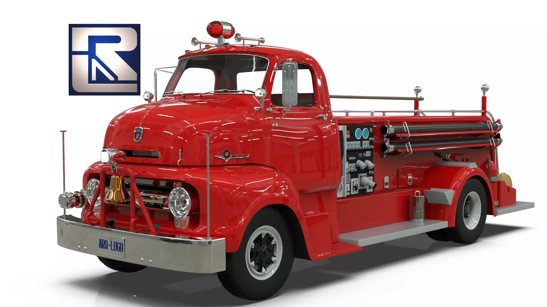 Vintage COE Firetruck with Complete Firefighting Equipment 3D model