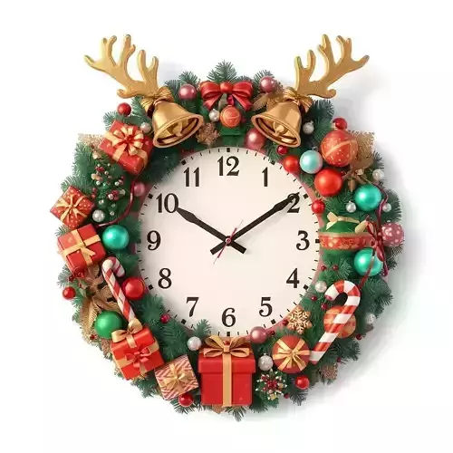 Christmas Wreath Clock 3D Model Festive Holiday Decor 3D model