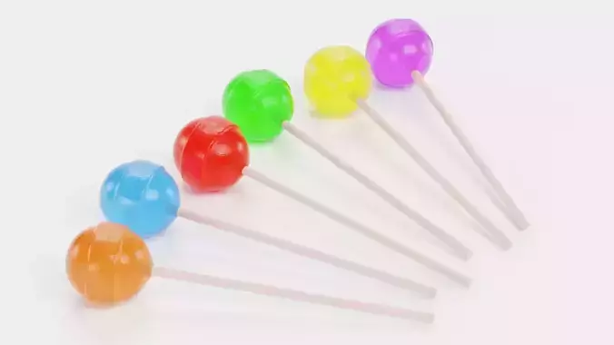 Lollipops Round - 6 Assorted Color Variants of Candy on Sticks 3D model 4