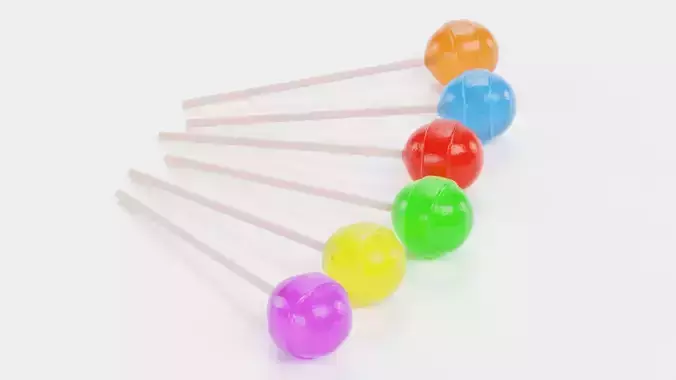 Lollipops Round - 6 Assorted Color Variants of Candy on Sticks 3D model 6