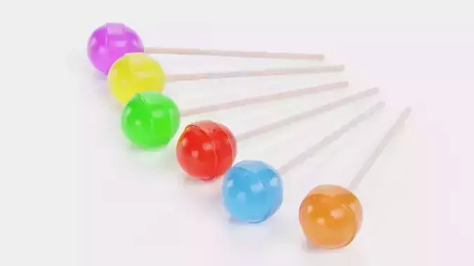Lollipops Round - 6 Assorted Color Variants of Candy on Sticks 3D model