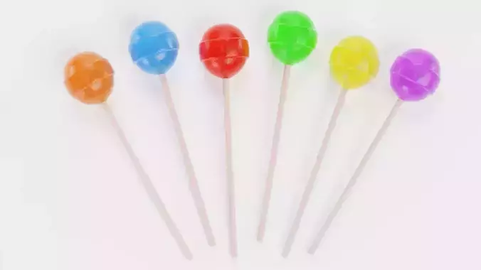 Lollipops Round - 6 Assorted Color Variants of Candy on Sticks 3D model 2
