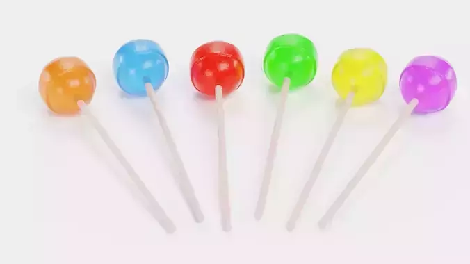 Lollipops Round - 6 Assorted Color Variants of Candy on Sticks 3D model 3