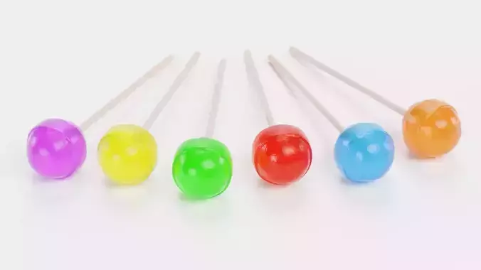 Lollipops Round - 6 Assorted Color Variants of Candy on Sticks 3D model 5
