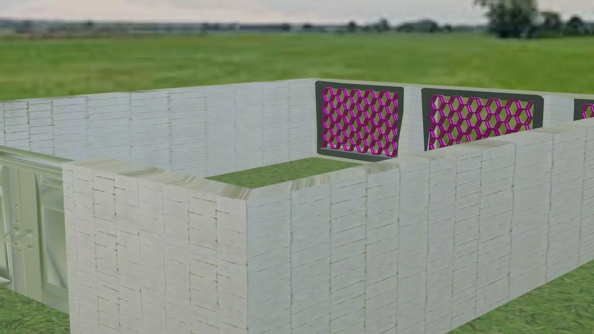 Luxury Villa Fence with Iron Gate Low-poly 3D model_2