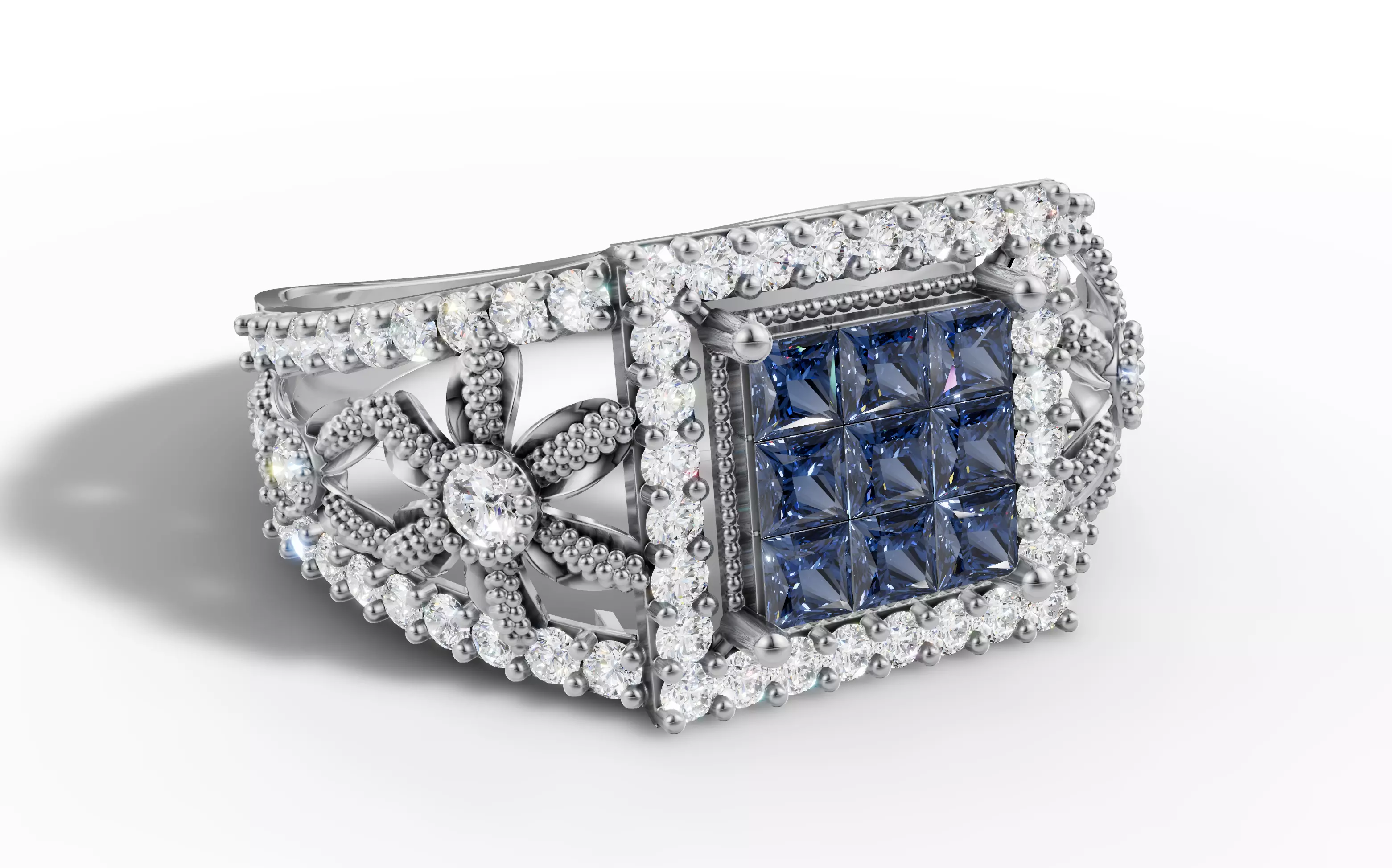 Invisible Set Cluster Ring Wide Floral Shank CAD for Printing 3D print model_1