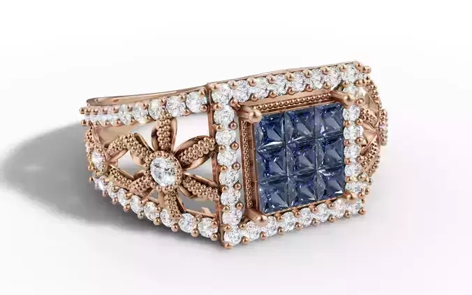 Invisible Set Cluster Ring Wide Floral Shank CAD for Printing