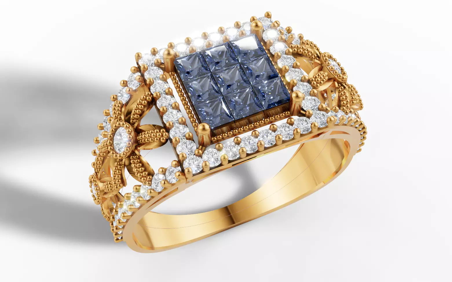 Invisible Set Cluster Ring Wide Floral Shank CAD for Printing 3D print model_8