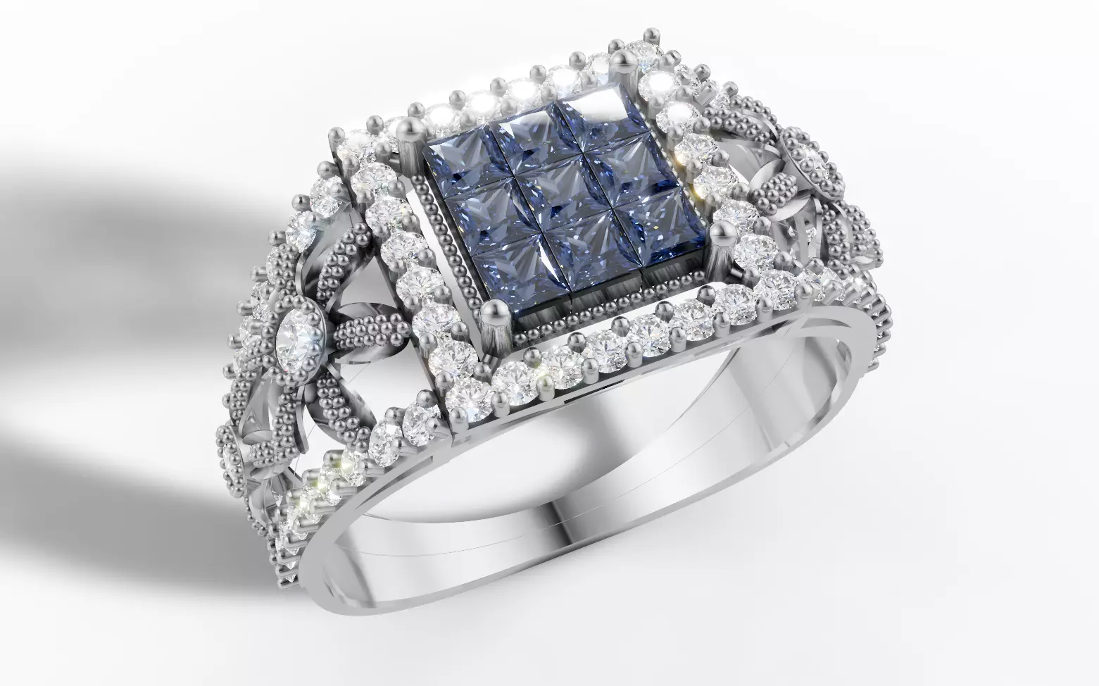 Invisible Set Cluster Ring Wide Floral Shank CAD for Printing 3D print model_10