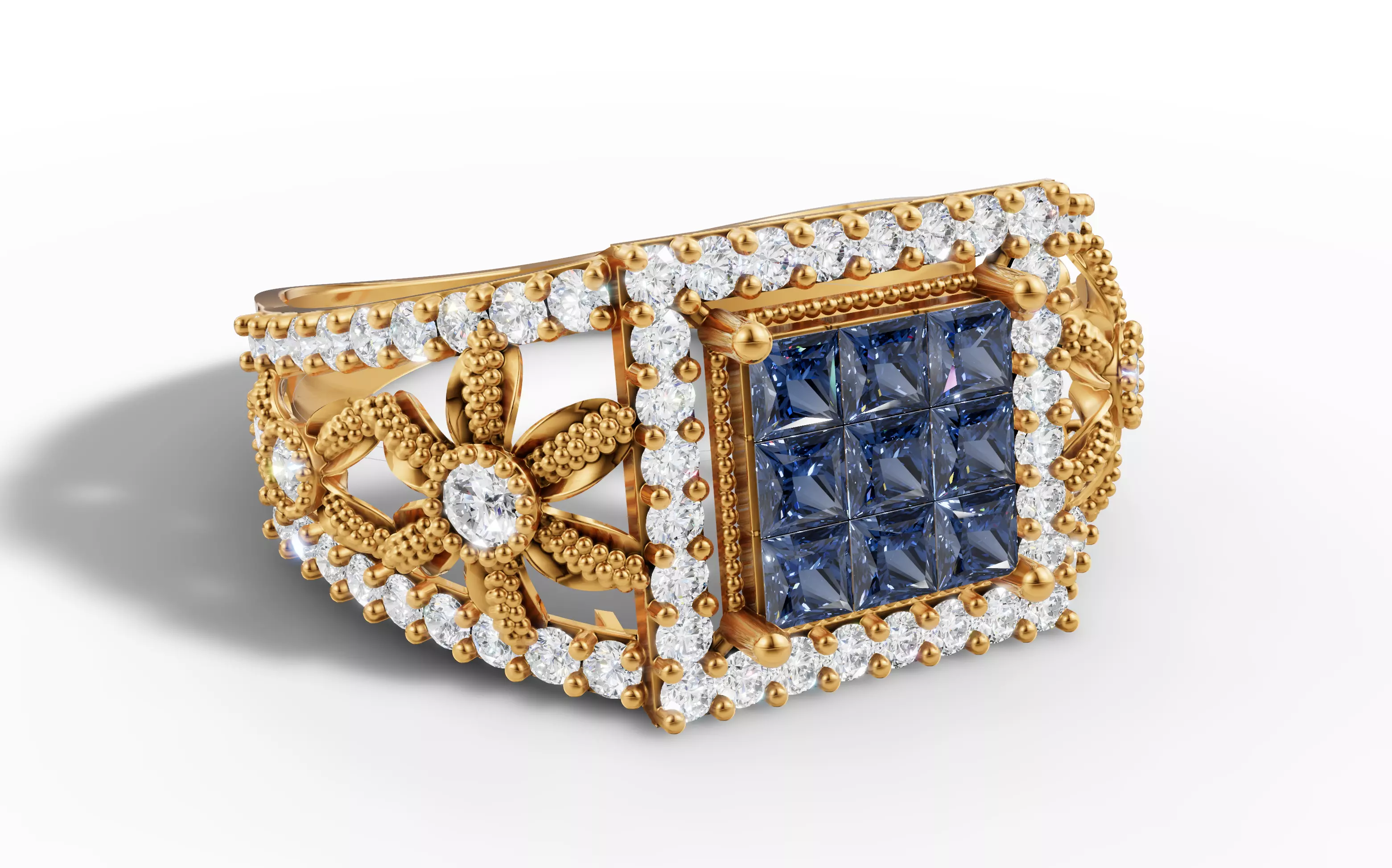 Invisible Set Cluster Ring Wide Floral Shank CAD for Printing 3D print model_2