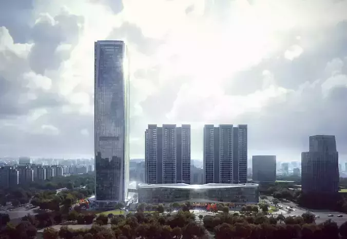 Modern High-Rise Mixed Use Tower with Residential Complex