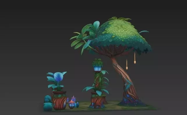 Fantasy Magical Garden - with Glowing Plants -Crystals 3D model_11