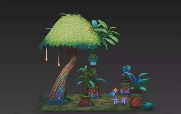 Fantasy Magical Garden - with Glowing Plants -Crystals 3D model_3