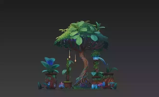 Fantasy Magical Garden - with Glowing Plants -Crystals 3D model Fantasy Magical Garden - with Glowing Plants -Crystals 3D model
