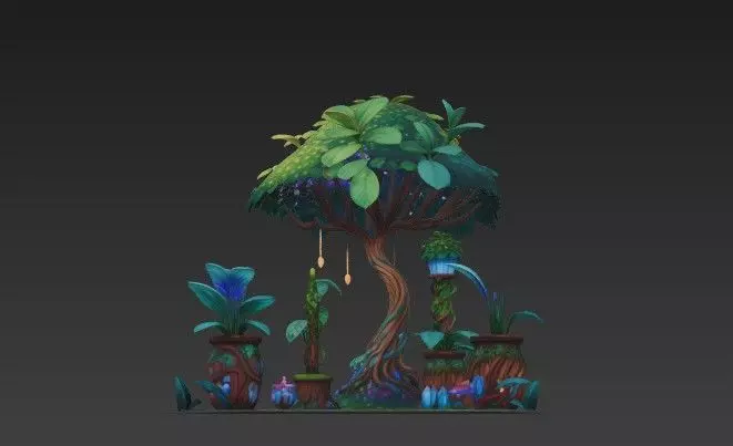 Fantasy Magical Garden - with Glowing Plants -Crystals 3D model_1