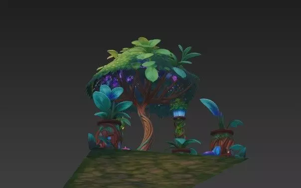 Fantasy Magical Garden - with Glowing Plants -Crystals 3D model_6
