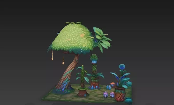 Fantasy Magical Garden - with Glowing Plants -Crystals 3D model_4