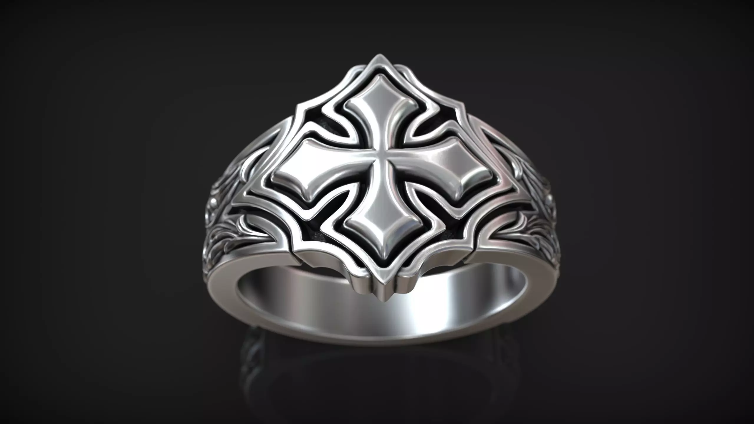 Medieval Cross Ring with Ornamental Baroque Pattern 3D print model