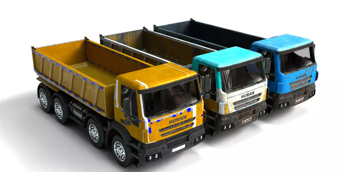 Rigged Dump Truck 3-Pack Construction Vehicles Bundle 3D model_1