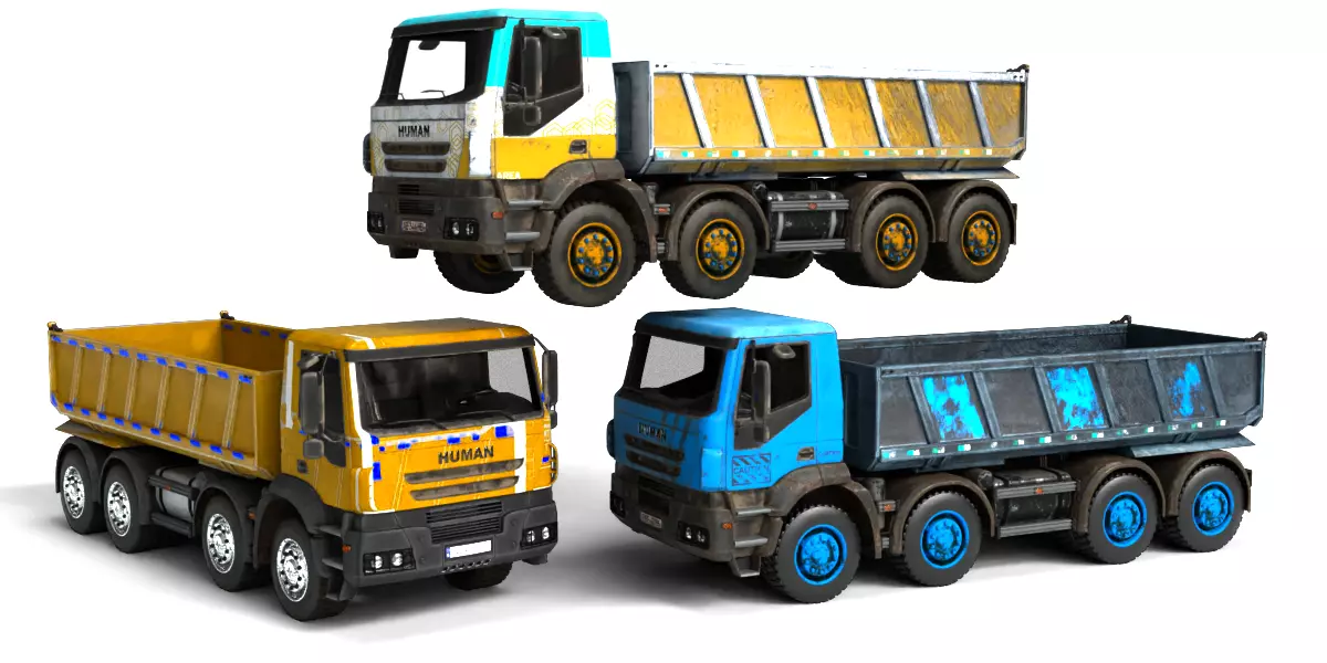 Rigged Dump Truck 3-Pack Construction Vehicles Bundle 3D model_0