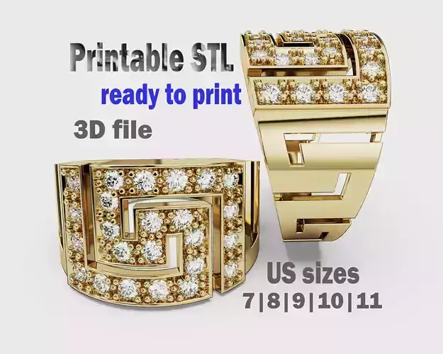 Jewelry Greek key Signet Ring 14mm - Printable STL