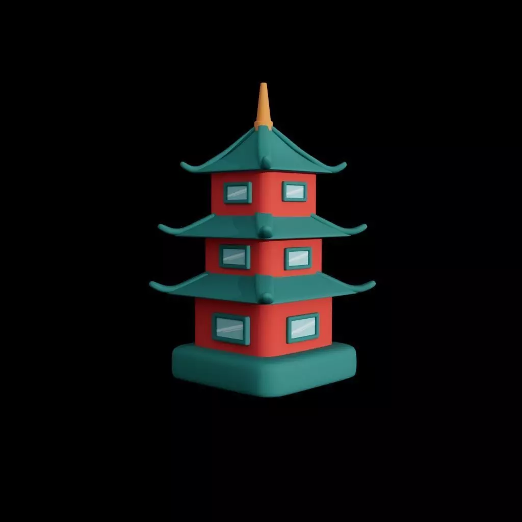 Cartoon Temple Pagoda Low-poly 3D model_0