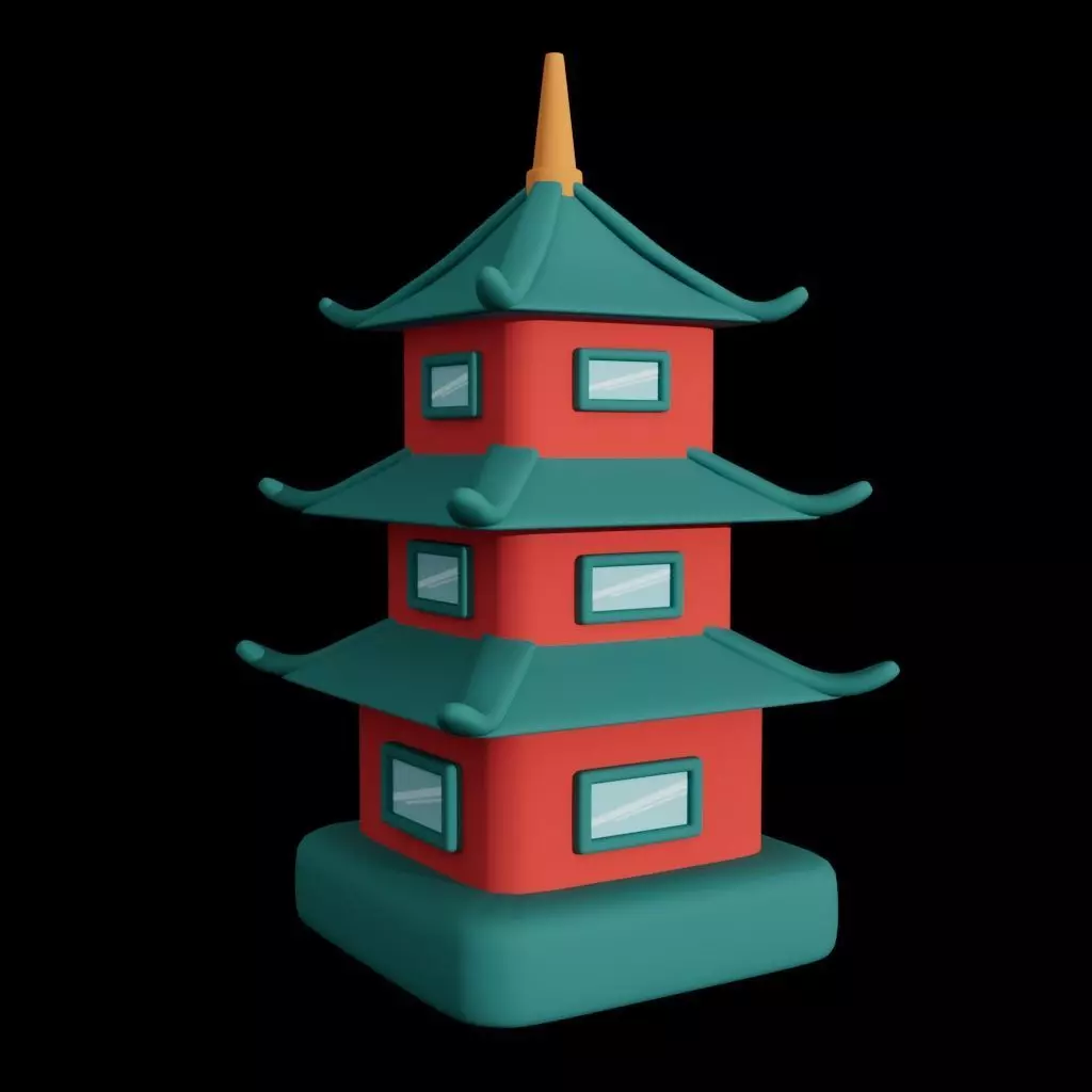 Cartoon Temple Pagoda Low-poly 3D model_3