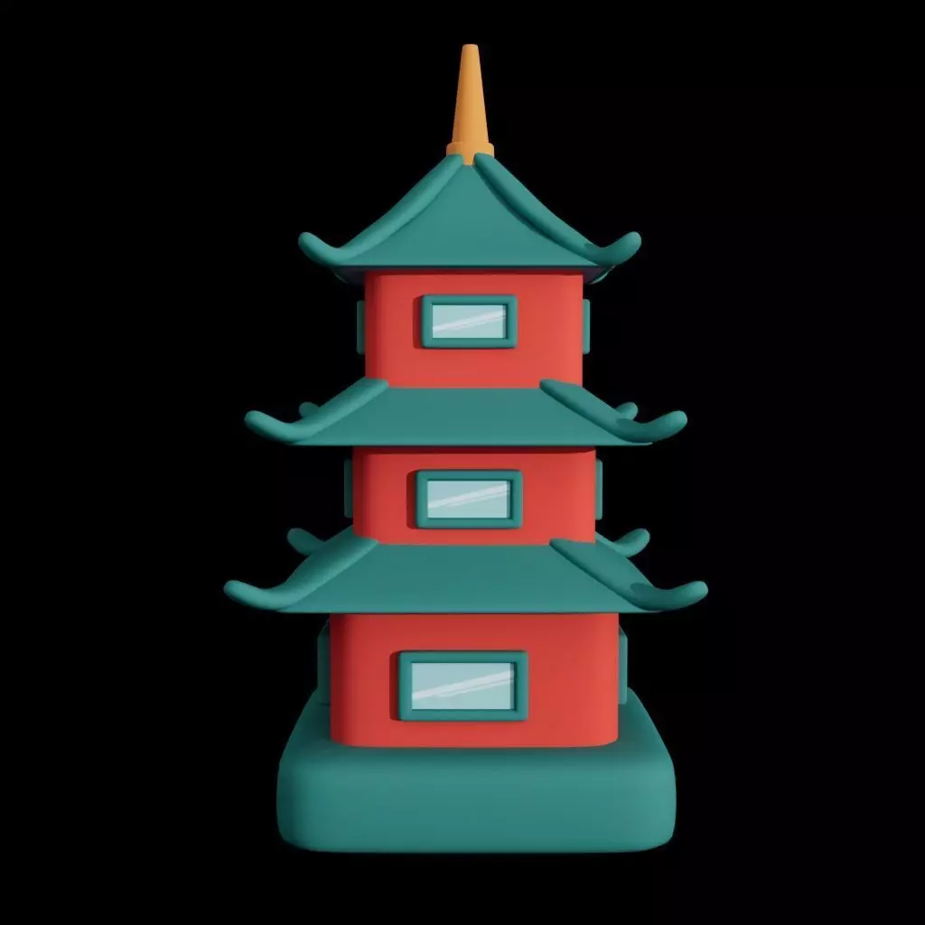 Cartoon Temple Pagoda Low-poly 3D model_4