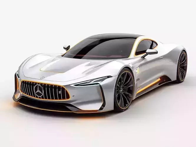 Futuristic Luxury Supercar 3D Model Golden Neon Racer 3D model