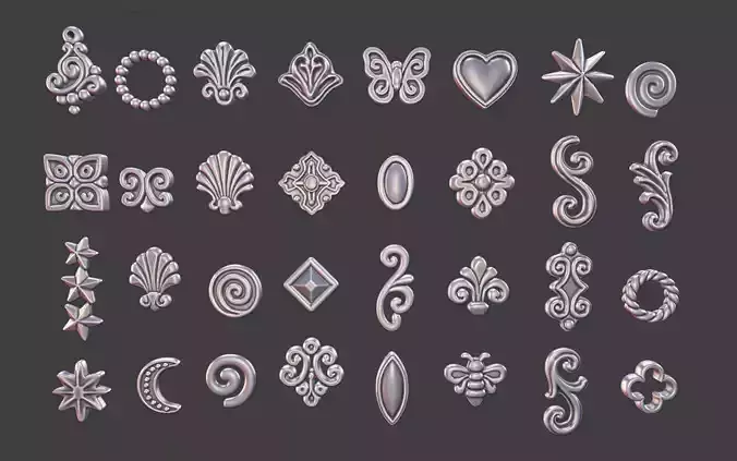 set of 32 Ornamental 3D Models Jewelry Design Decorative
