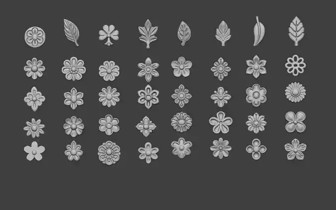 set of 40 Small Decorative floral 3D Models Jewelry 