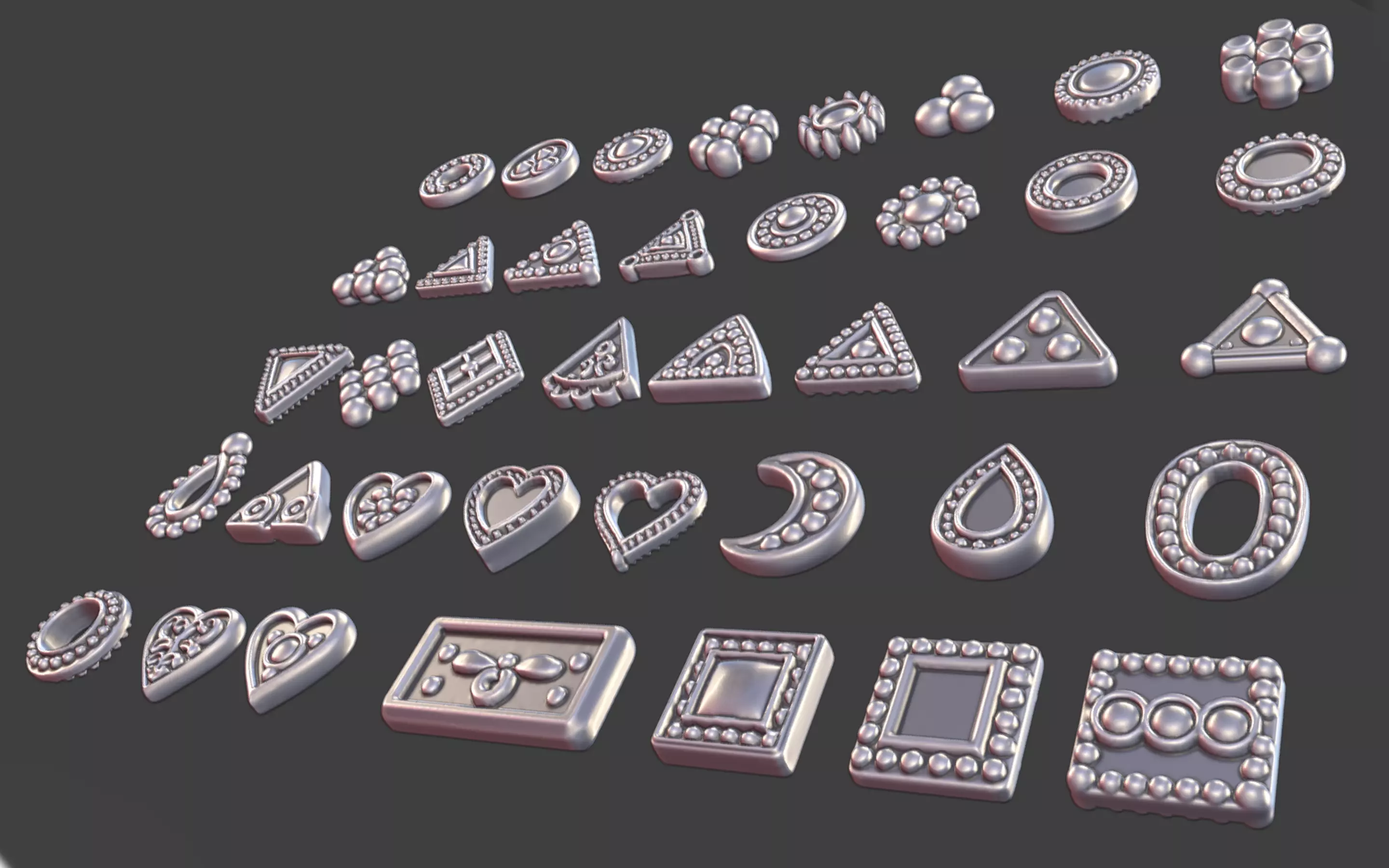 set of 39 Small Geometric Tribal 3D Models Jewelry Game Design  3D print model_12
