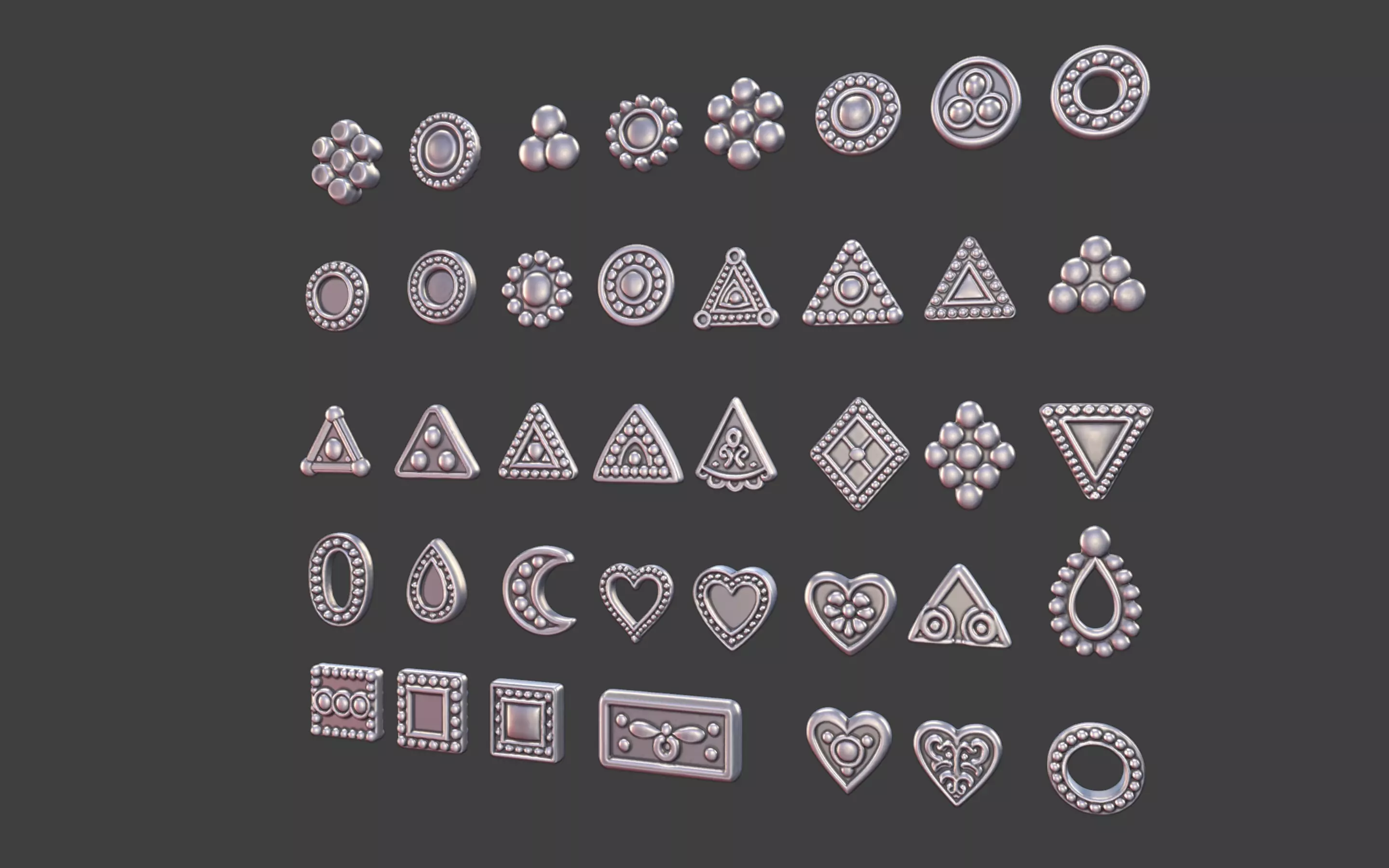 set of 39 Small Geometric Tribal 3D Models Jewelry Game Design  3D print model_1
