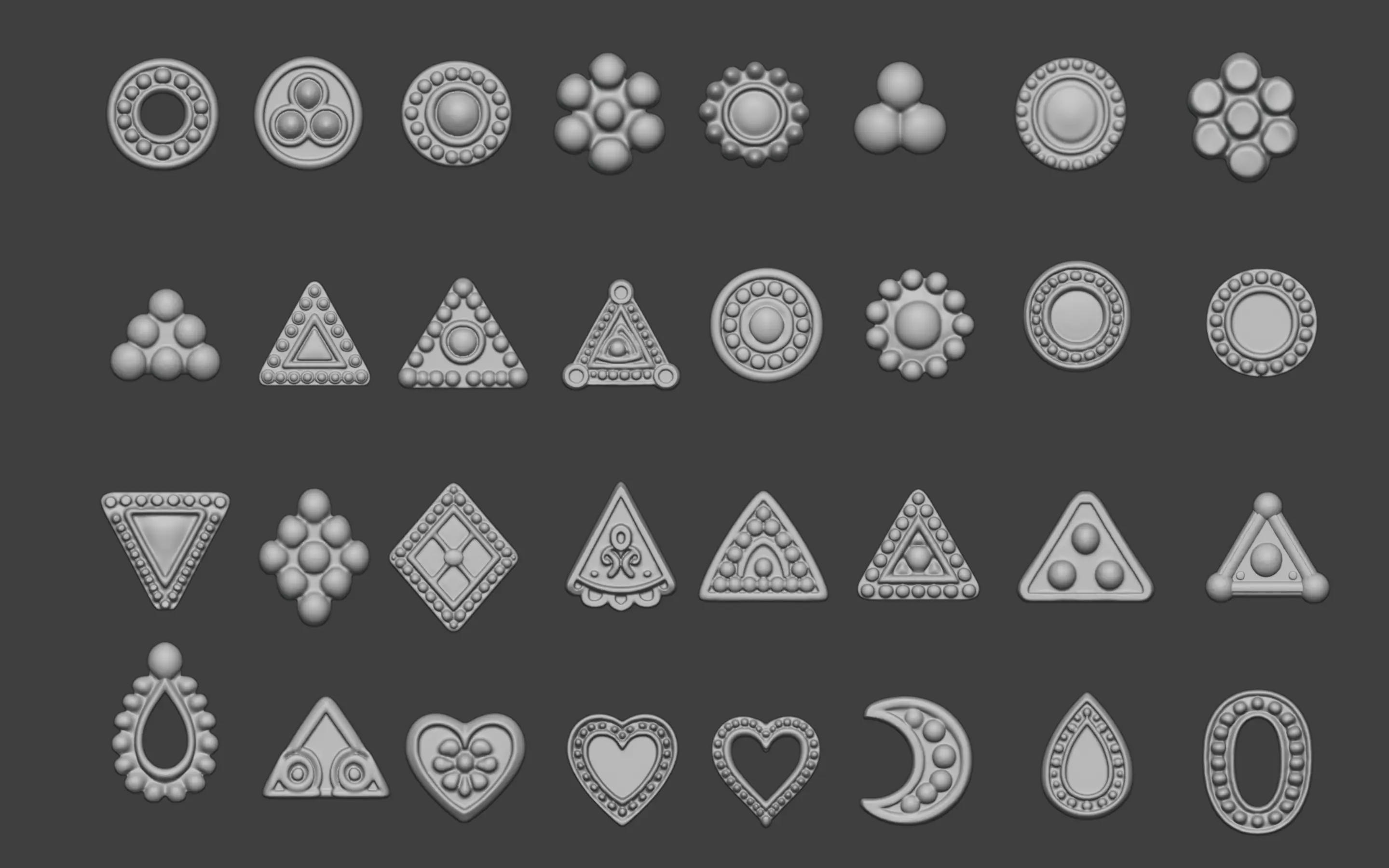 set of 39 Small Geometric Tribal 3D Models Jewelry Game Design  3D print model_16