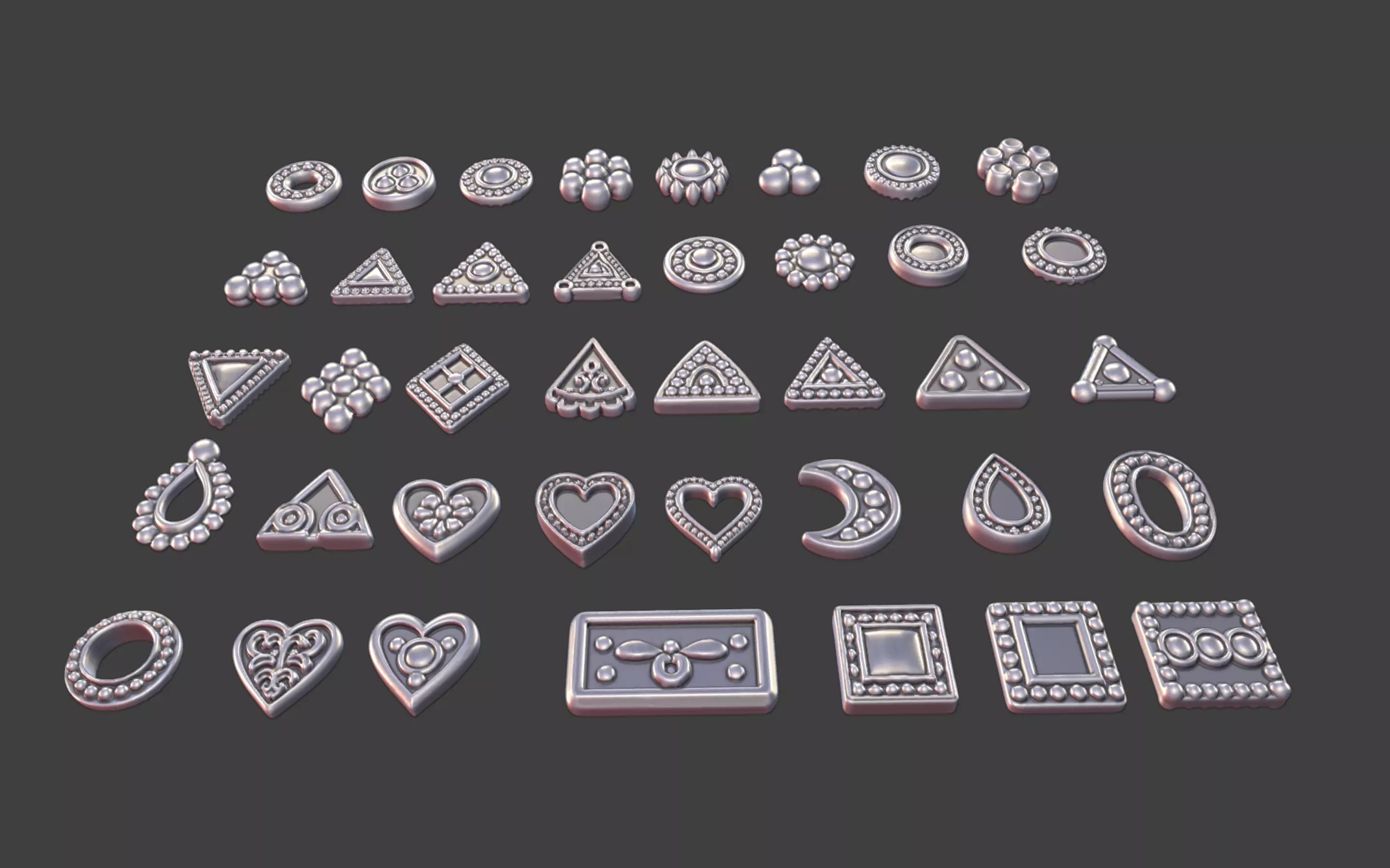set of 39 Small Geometric Tribal 3D Models Jewelry Game Design  3D print model_9