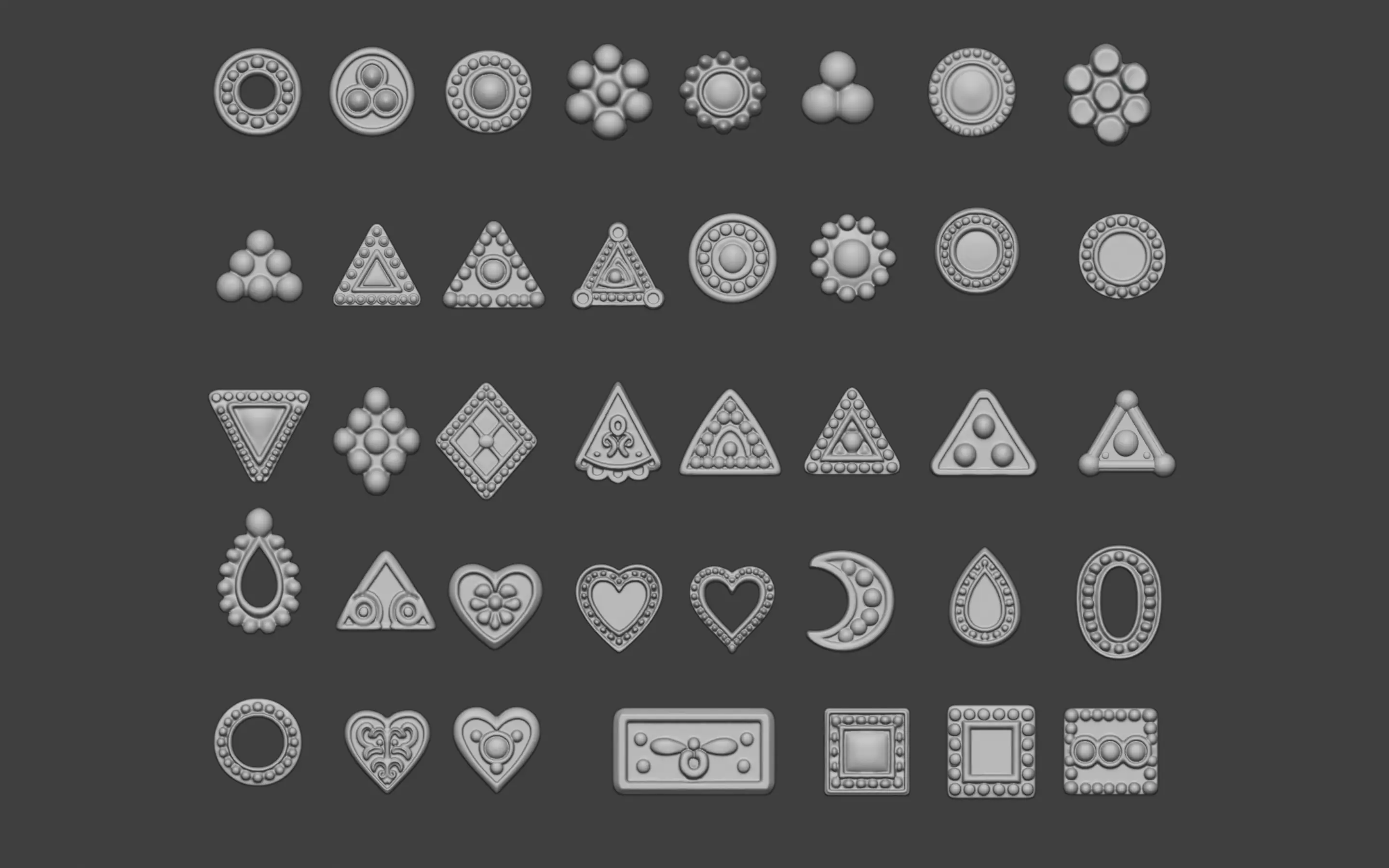 set of 39 Small Geometric Tribal 3D Models Jewelry Game Design  3D print model_15