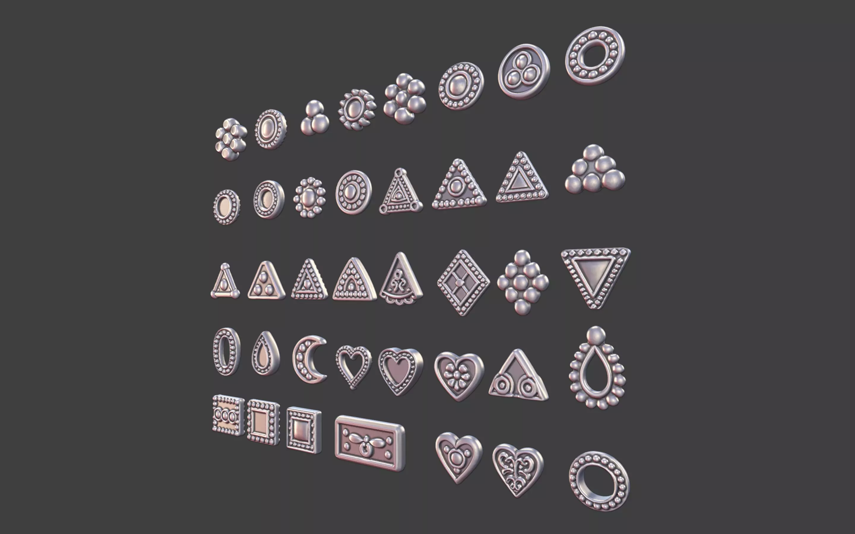 set of 39 Small Geometric Tribal 3D Models Jewelry Game Design  3D print model_2