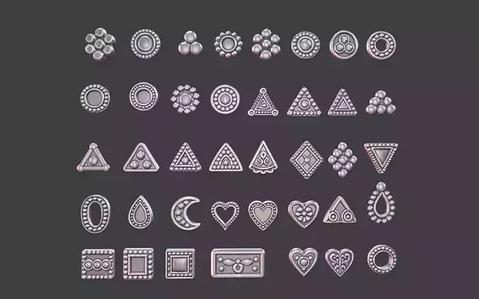 set of 39 Small Geometric Tribal 3D Models Jewelry Game Design 