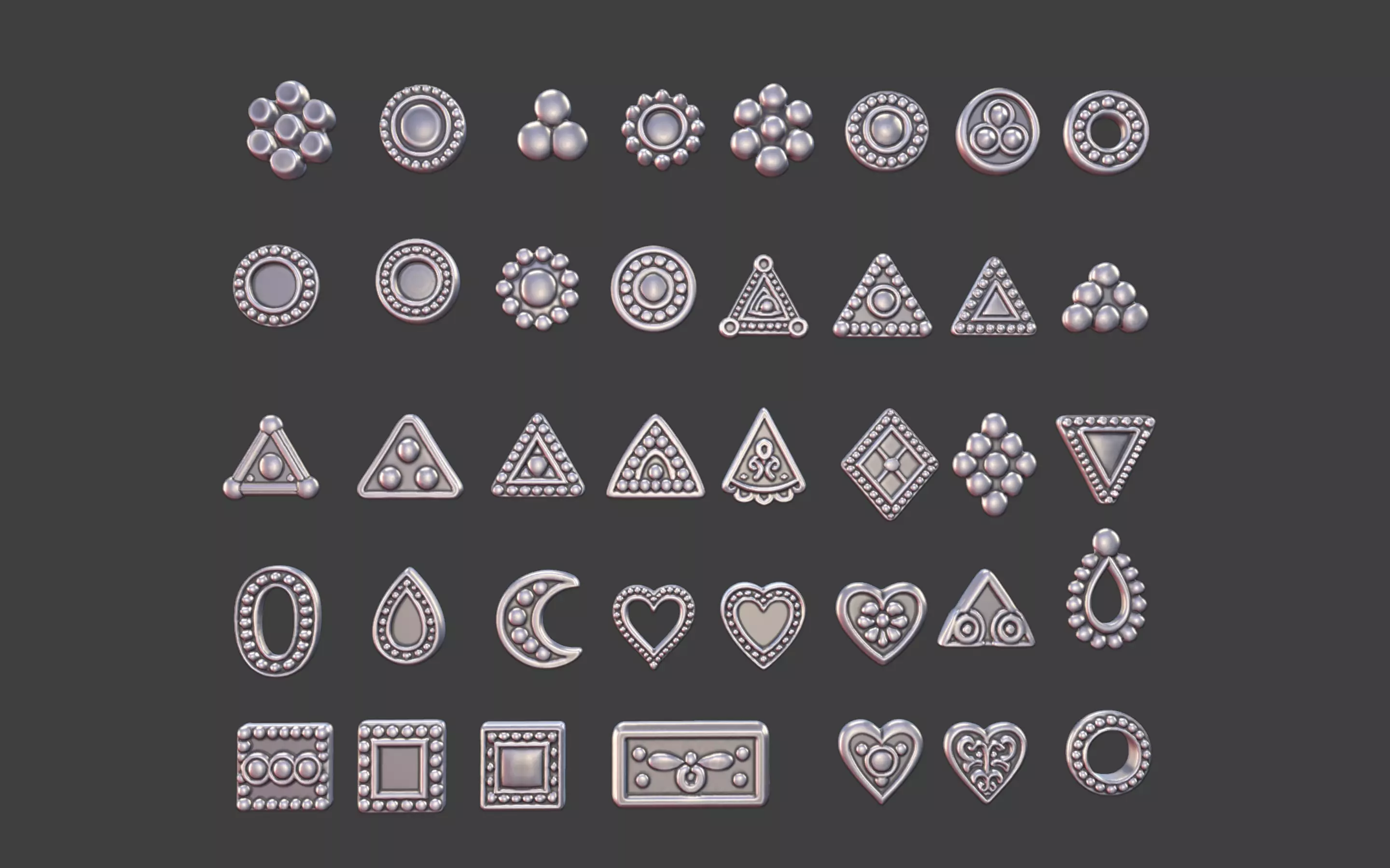 set of 39 Small Geometric Tribal 3D Models Jewelry Game Design  3D print model_0