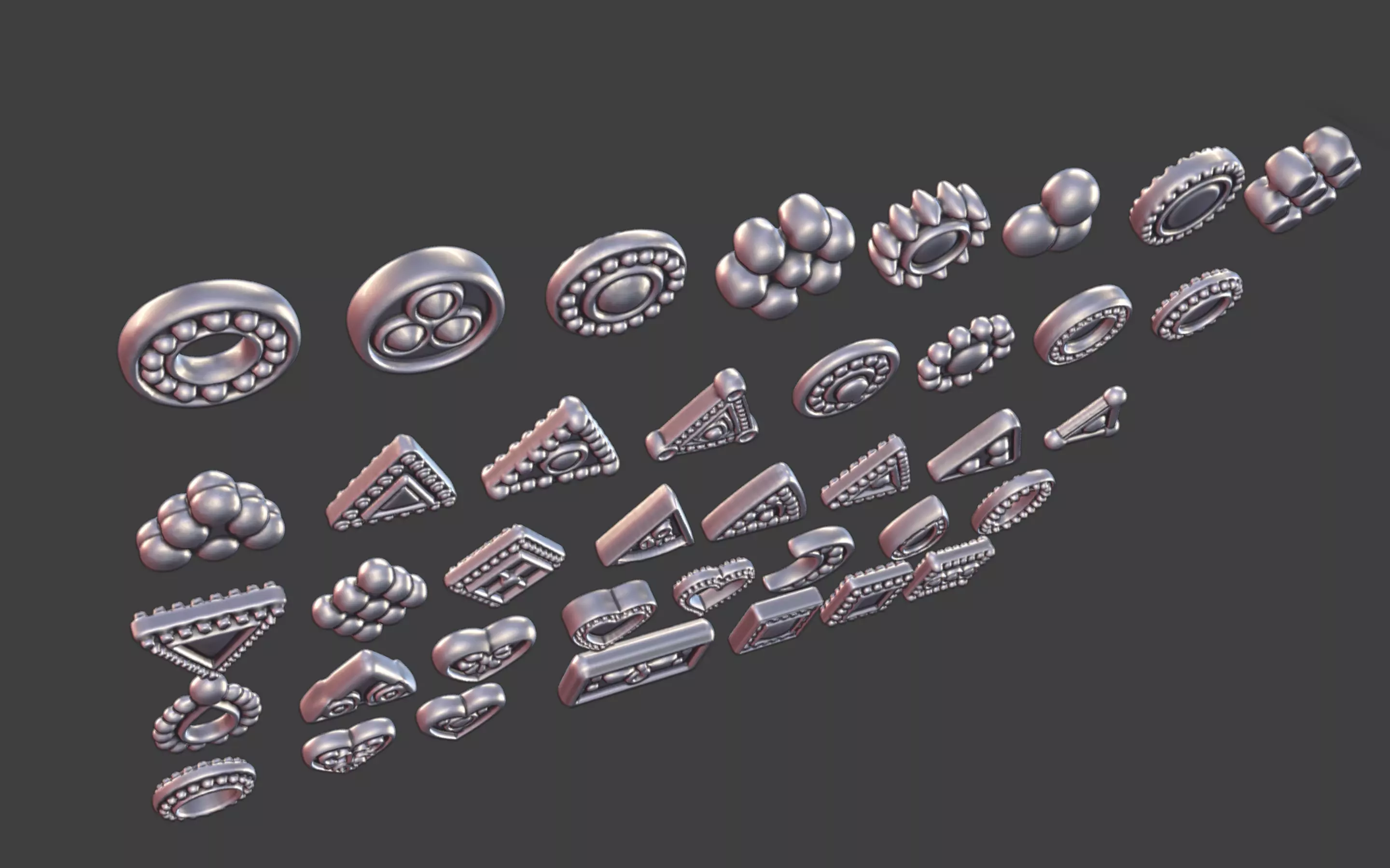 set of 39 Small Geometric Tribal 3D Models Jewelry Game Design  3D print model_14