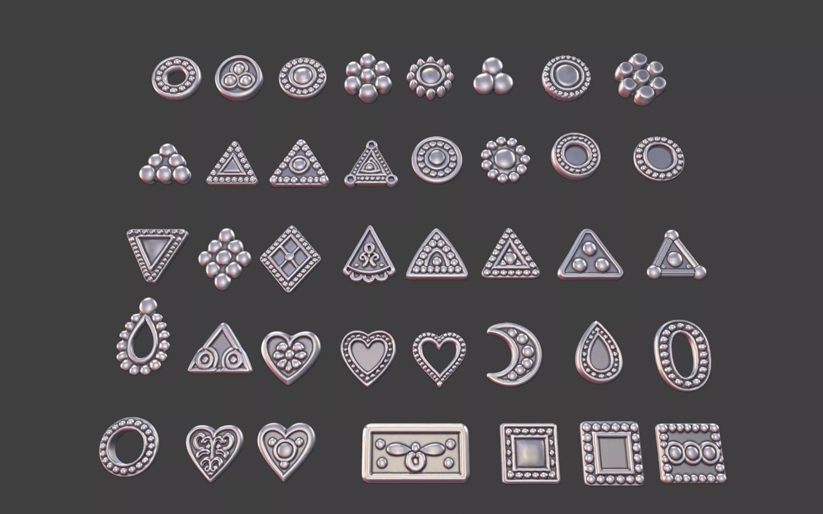 set of 39 Small Geometric Tribal 3D Models Jewelry Game Design  3D print model_8