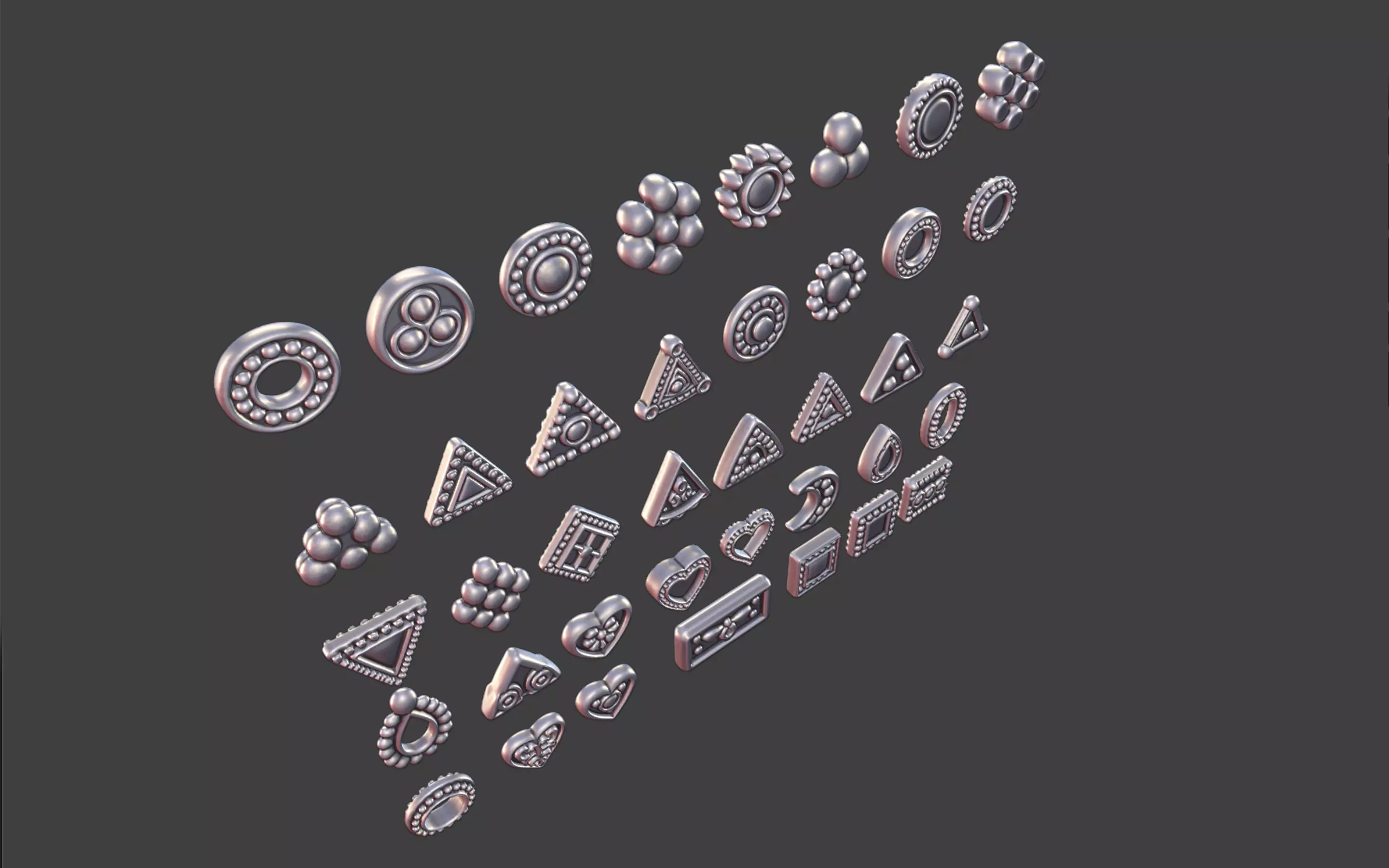 set of 39 Small Geometric Tribal 3D Models Jewelry Game Design  3D print model_13