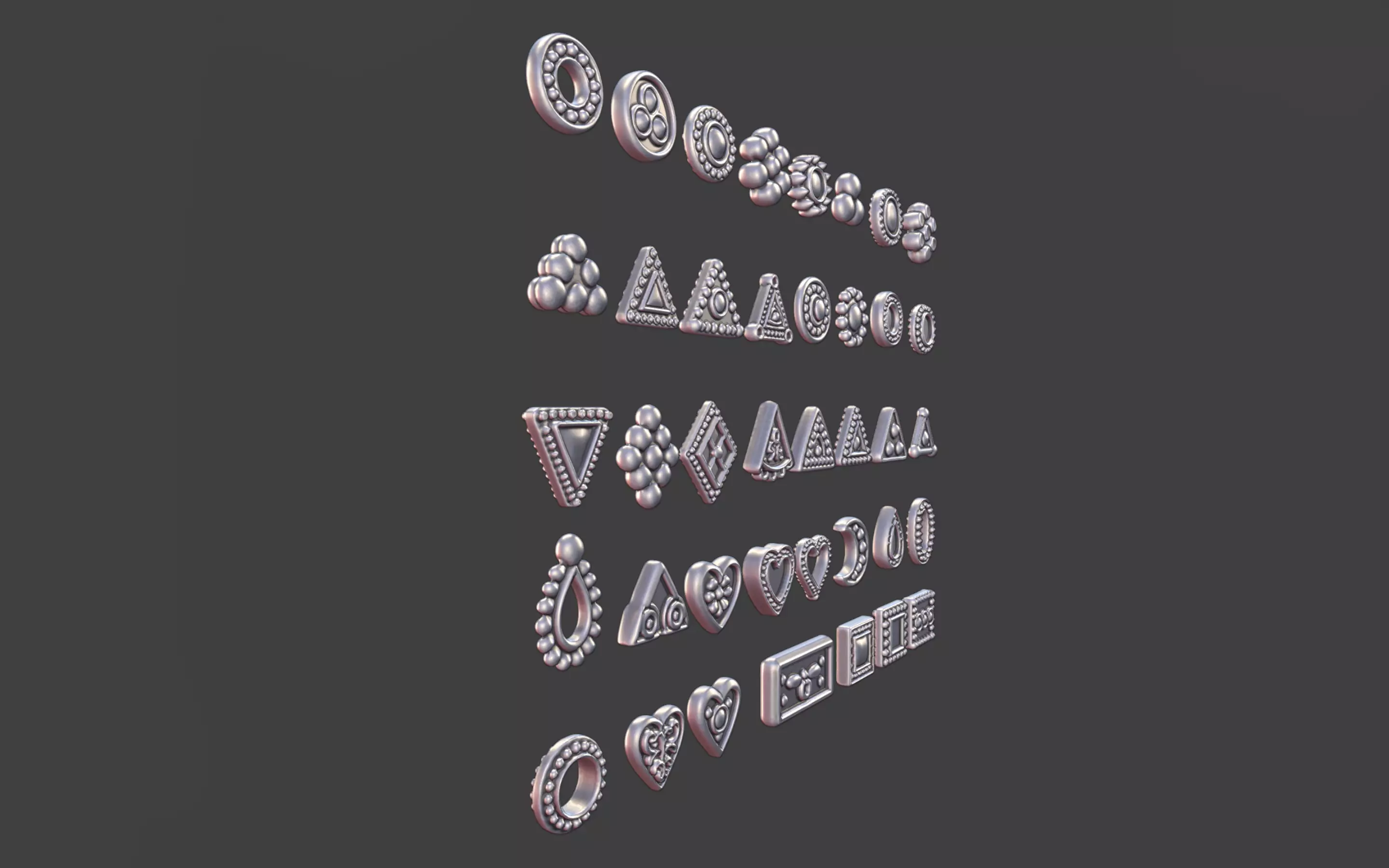 set of 39 Small Geometric Tribal 3D Models Jewelry Game Design  3D print model_5