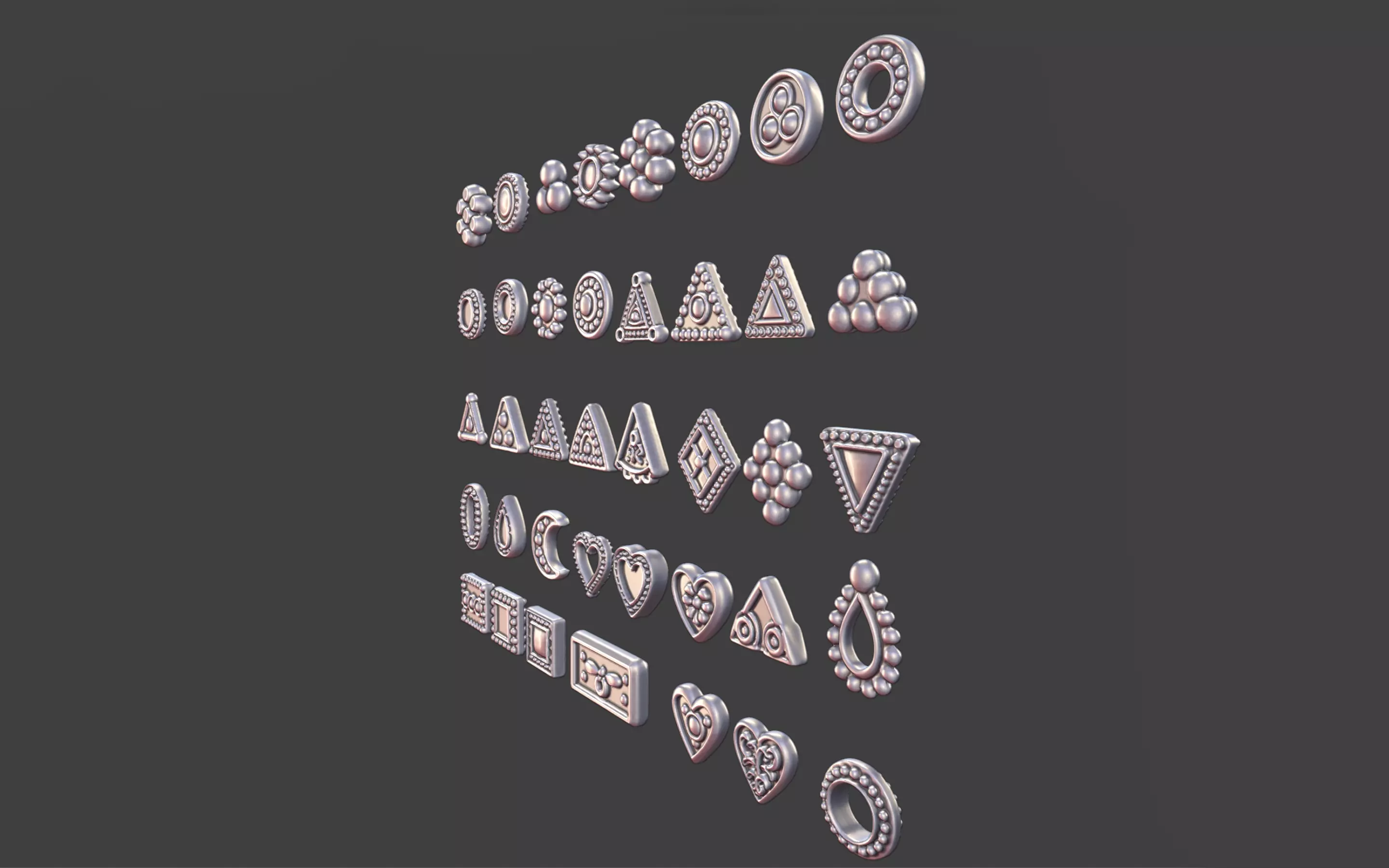 set of 39 Small Geometric Tribal 3D Models Jewelry Game Design  3D print model_3