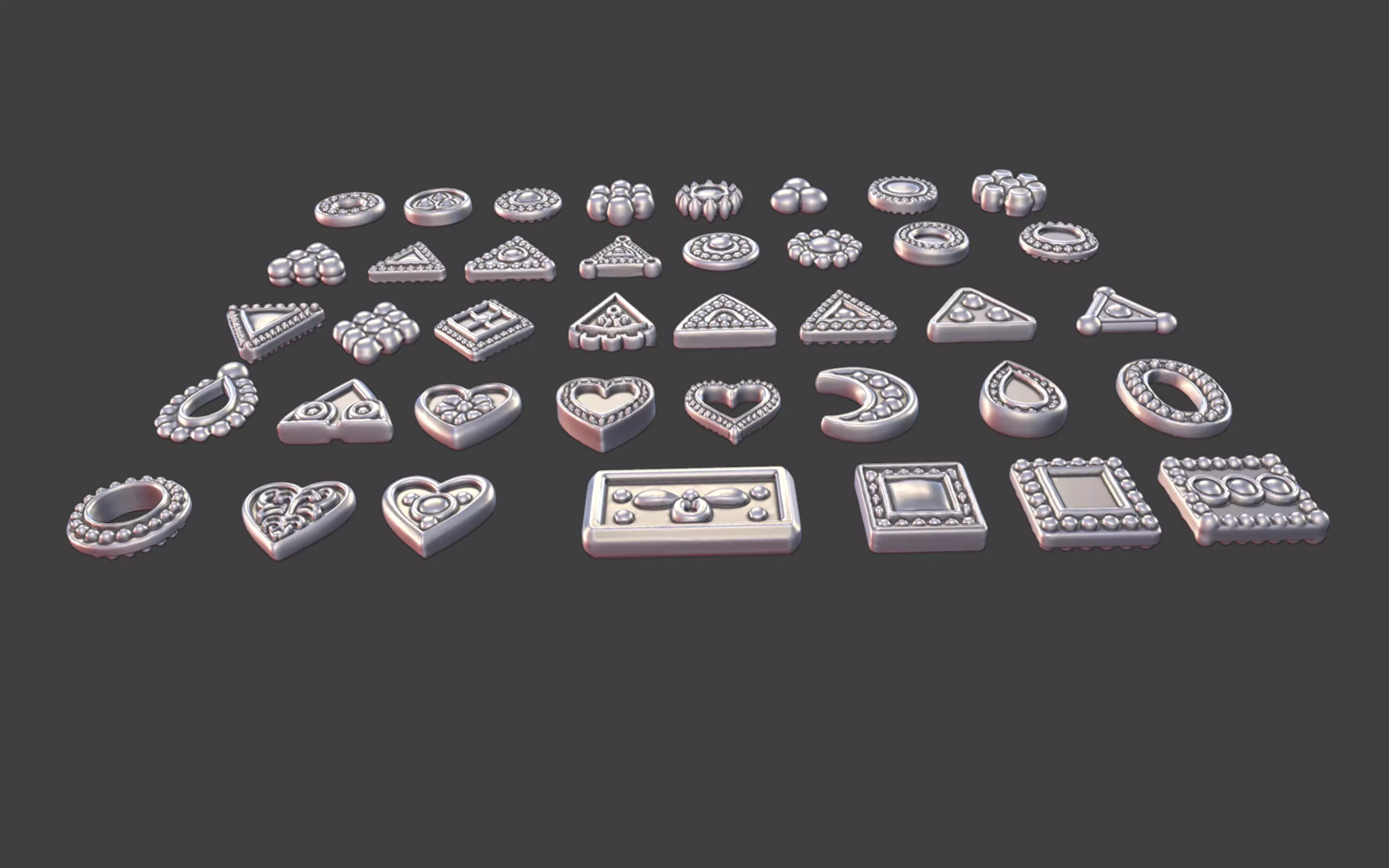 set of 39 Small Geometric Tribal 3D Models Jewelry Game Design  3D print model_10