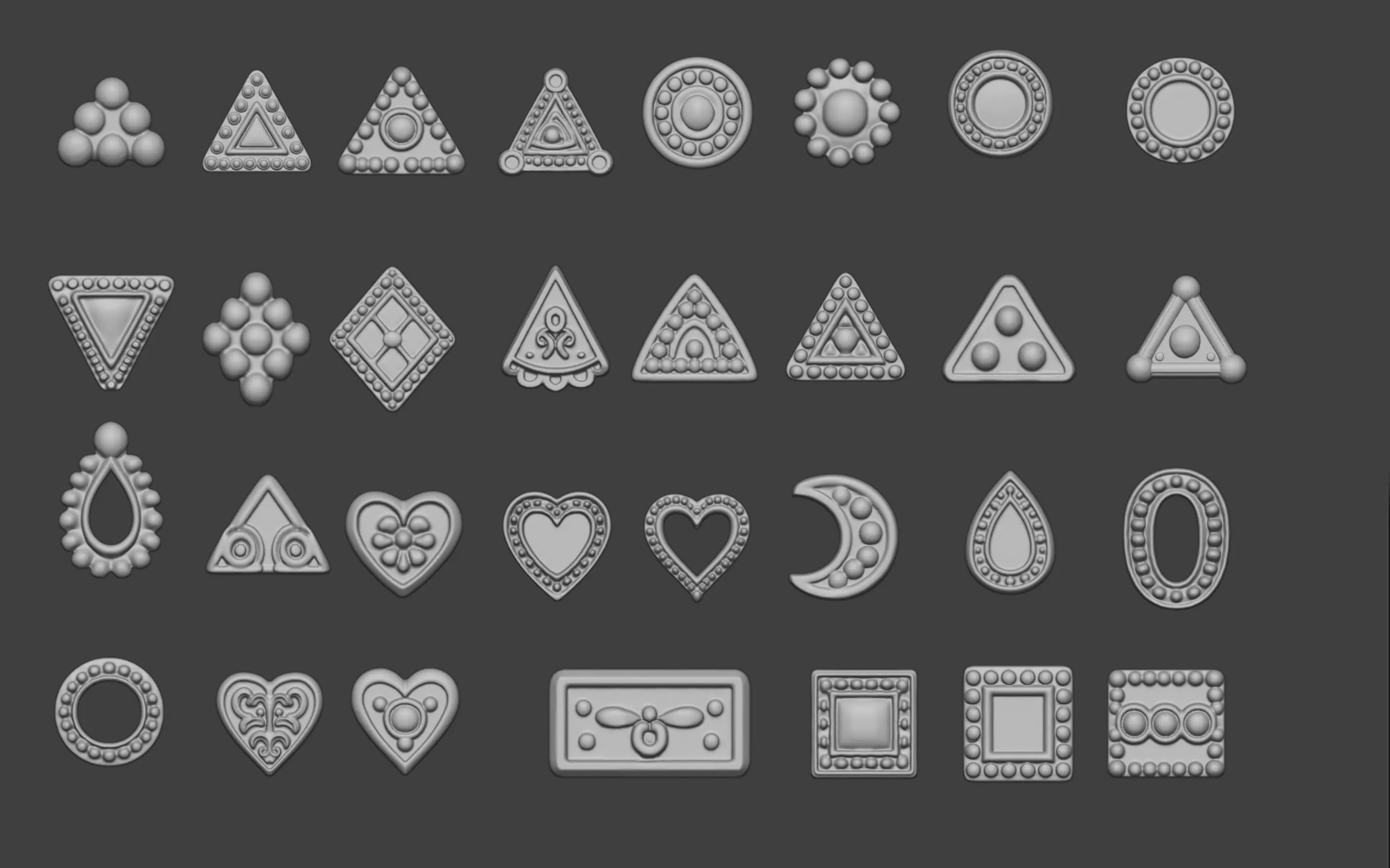 set of 39 Small Geometric Tribal 3D Models Jewelry Game Design  3D print model_17